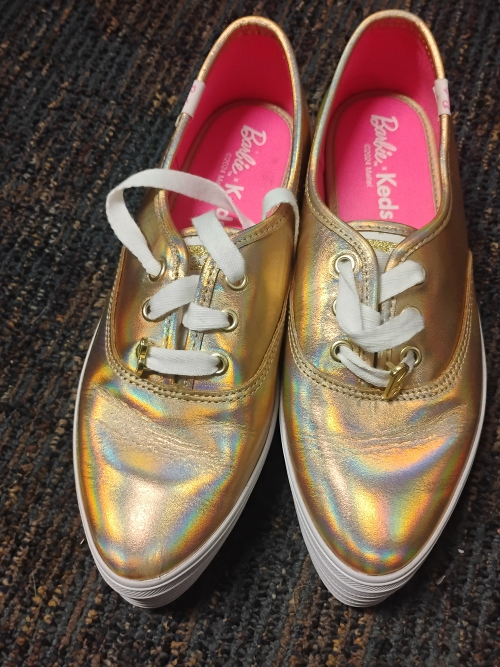Keds Gold Holographic Barbie Platform Point